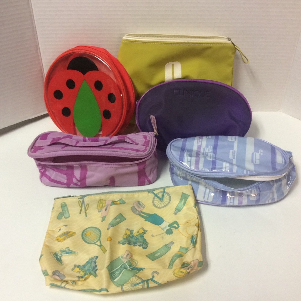 Clinique 6 Bags Plastic Makeup Bags VTG